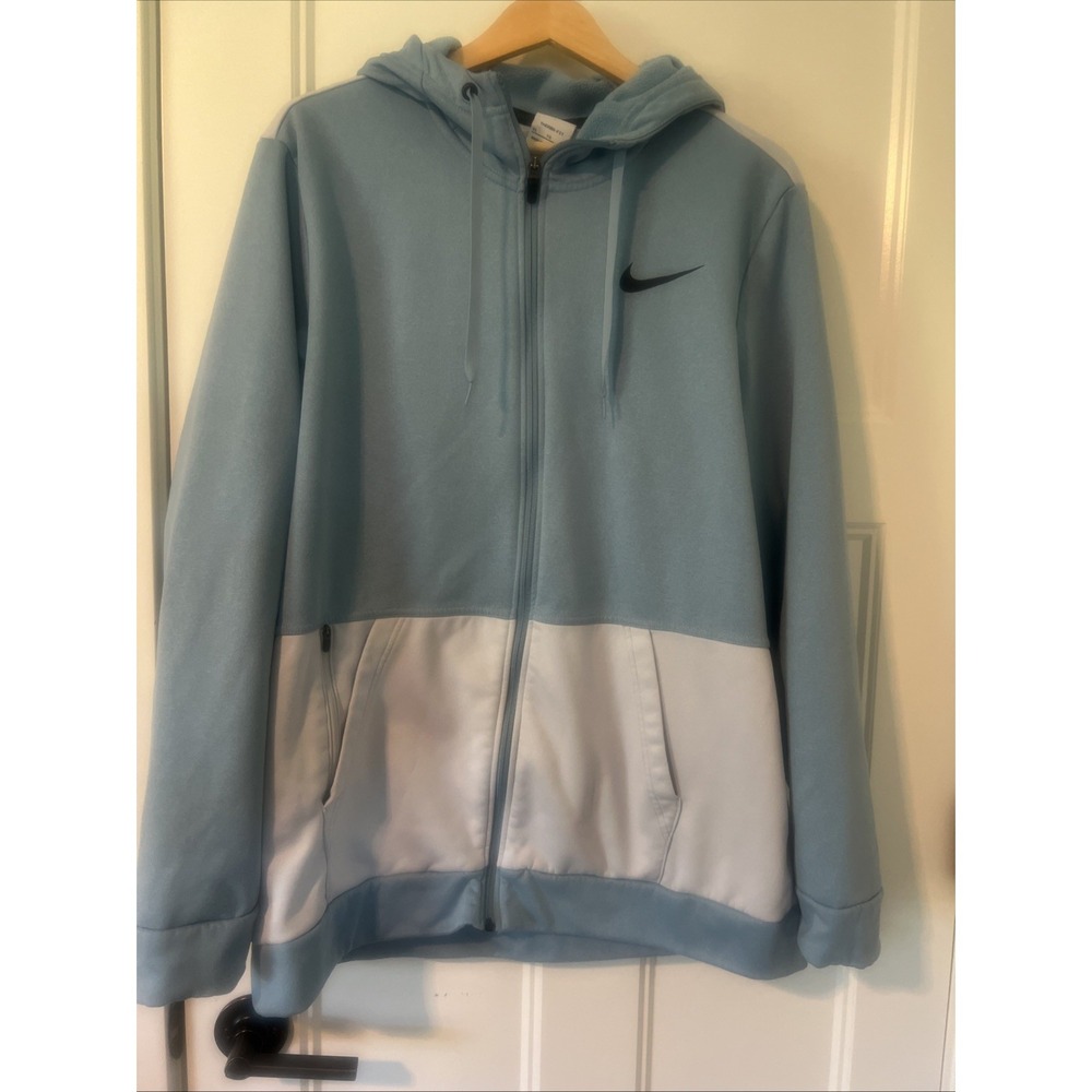 Nike Hoodie Mens XL Baby Blue Therma-FIT Full Zip Fleece Jacket Sweatshirt